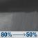 Tonight: Rain showers between 10pm and 2am. Partly cloudy, with a low around 45. Southwest wind around 15 mph, with gusts as high as 25 mph. Chance of precipitation is 80%. New rainfall amounts less than a tenth of an inch possible. Tonight: Rain Showers